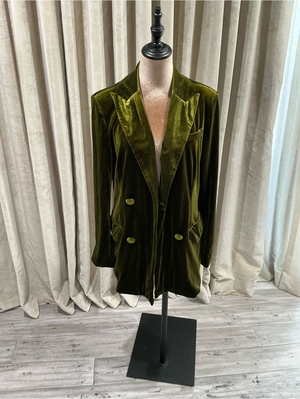 STYLEWE Olive Velvet Double-Breasted Blazer Jacket